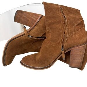 Dolce Vita Brown Suede Boots Womens 10 Over Knee Camel Wooden Block Western Boho